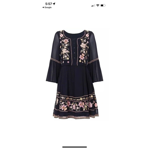 French Connection Sunshine Bloom Gypsy Dress 0 XS Blue Pink Floral Embroidered - Picture 15 of 16
